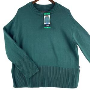 GAP Womens Crewneck Sweater XL Green Cotton Knit Pullover Ribbed Hem NWT